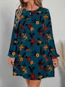 SHEIN LUNE 女式休闲优雅海军蓝花卉印花连衣裙 - 彩色 - 查看 6