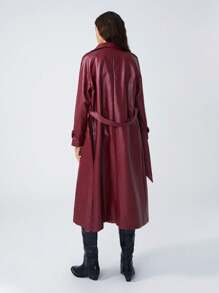 LYSMO 斋月女士彼得潘领双排扣仿皮夹克