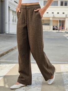 Aveloria Affinna Women's Vintage Plaid High Waist Wide Leg Pants For Autumn & Winter