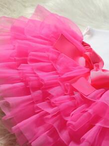 SHEIN Newborn Girl Photography Props Baby Girl Coming Home Outfit 1 Month Baby Girl Romper Props With TUTU Skirt And Bow Headband Newborn Shower Gift - Hot Pink - View 4