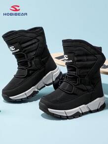 1 Pair All Black Insulated Snow Boots, Waterproof Mid-Calf, Non-Slip, For Kids Boys & Girls, Winter