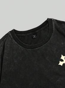 Manfinity EMRG Plus Size Men Letter & Cross Graphic Round Neck Casual Short Sleeve T-Shirt, Going Out Street Wear - Black - View 4