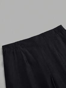 Rometta Quần ống rộng cạp cao thường ngày rộng rãi cho nữ cỡ lớn, màu trơn - Màu xám đen - Xem 4