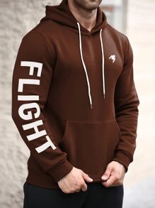 Manfinity Homme Men's Casual Letter Print Hooded Drawstring Sweatshirt, Autumn - Rust Brown - View 1