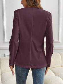 SHEIN LUNE Women Minimalist Solid Color Casual Blazer Jacket For Commute And Outdoor, Autumn Fall Cloth For Women - Purple - View 2