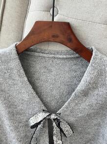 Franclia Women's Solid Color Metallic Yarn Bow Tie Cardigan,Long Sleeve Tops - Grey - View 4