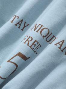 DAZY Women Loose Letter Print Dropped Shoulder Top And Straight Leg Wide Leg Pants Home Wear Set - Blue - View 7