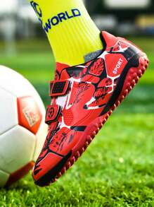 Kids' Football Shoes With TF Ground Studs & AG Long Studs, Suitable For Artificial & Natural Grass, Hook And Loop Design, Unisex - Red - View 6