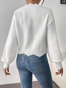 Calvaya 1pc Loose Fit Floral Embroidered Sweater With Lace Collar, Suitable For Autumn/Winter, Long Sleeve Top Knit Pullover Fall - White - View 2