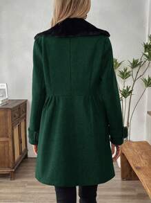 SHEIN LUNE 1 件女士休闲牛角扣大衣秋季日常外套 - 墨綠色 - 查看 2