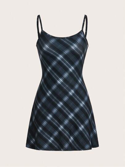 SHEIN EZwear Plaid Printed Cami Dress