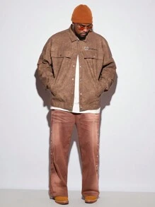 Manfinity VCAY جاكيت رجالية مقاس كبير بتصميم فضفاض وطباعة جرافيك، من قماش جلد اصطناعي، بأكمام طويلة، ملابس خارجية، جاكيت خفيفة الوزن، هدية مناسبة للأصدقاء والأزواج والحبيب، للخريف والشتاء - متعدد الألوان - مشاهدة 2