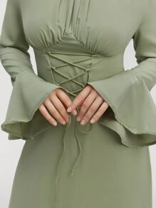 Veilorie Ladies' Solid Color Simple Daily Long Dress With Arabic Rope Modest - Mint Green - View 9