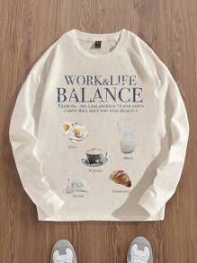 Mainfolk Men Knit Casual Loose Fit Long Sleeve Printed T-Shirt, Fashionable Everyday Style - Beige - View 4