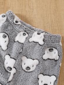 2 件装小男孩可爱熊法兰绒休闲舒适家居服套装，长袖衬衫和裤子 - 彩色 - 查看 7