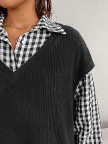 SHEIN EZwear Plus Size 2pcs/Set Plaid Print Dress And Vest Suit For Casual Daily Wear, Autumn