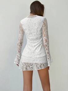 Aloruh Robe longue à manches longues avec dentelle contrastante, pour l'automne