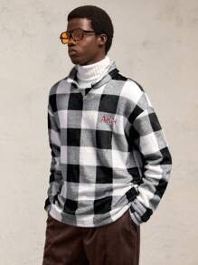 AKNOTIC Party Camisa polo de manga larga con cuello vuelto, ajuste delgado, de punto y a cuadros, adecuada para el otoño