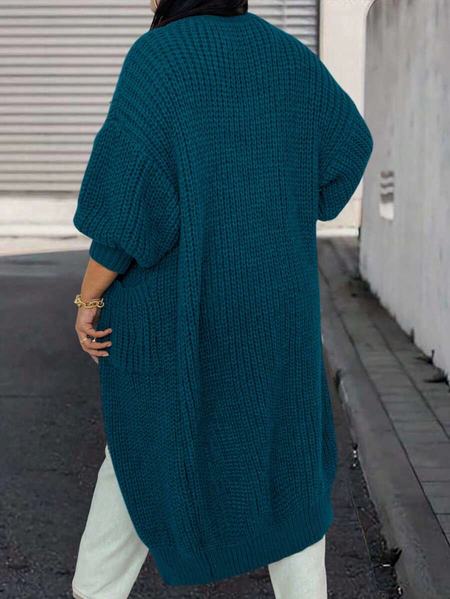SHEIN LUNE Plus Size Solid Color Pockets Casual Versatile Knit Long ...