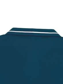 Manfinity Homme Men's Striped Short Sleeve Casual Commuting Polo Shirt, Men Clothes Men Polo Shirts - Cadet Blue - View 7