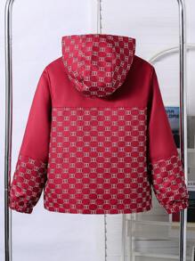 SHEIN Tween Boy Casual Geometric Letter Print Hooded Jacket, Autumn