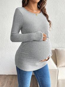 SHEIN 1pc Solid Color Comfortable Fitted Long Sleeve Nursing Top Pregnant Outfits Pregnancy Shirts Pregnancy Clothes Maternity Long Sleeve Top Maternity Clothes