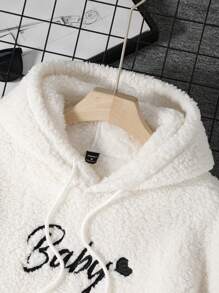 Mainfolk Unisex Polar Bear Graphic Embroidery Loose Drop Shoulder Hooded Sweatshirt & Drawstring Waist Straight Leg Pants Set, For Fall Winter - White - View 5