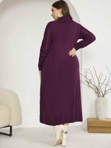 Mulvari Plus Size Fall Casual Simple Elegant Double Pocket Sweater Dress