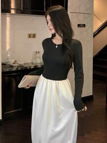 DAZY Vestido largo de mujer con bloques de color y parches, elegante para otoño/invierno, vestido de fiesta de Fin de Año Nuevo