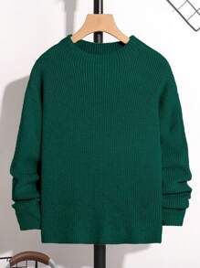 SHEIN Tween Boy Floral Jacquard Rib Knit Basic Mock Neck Sweater