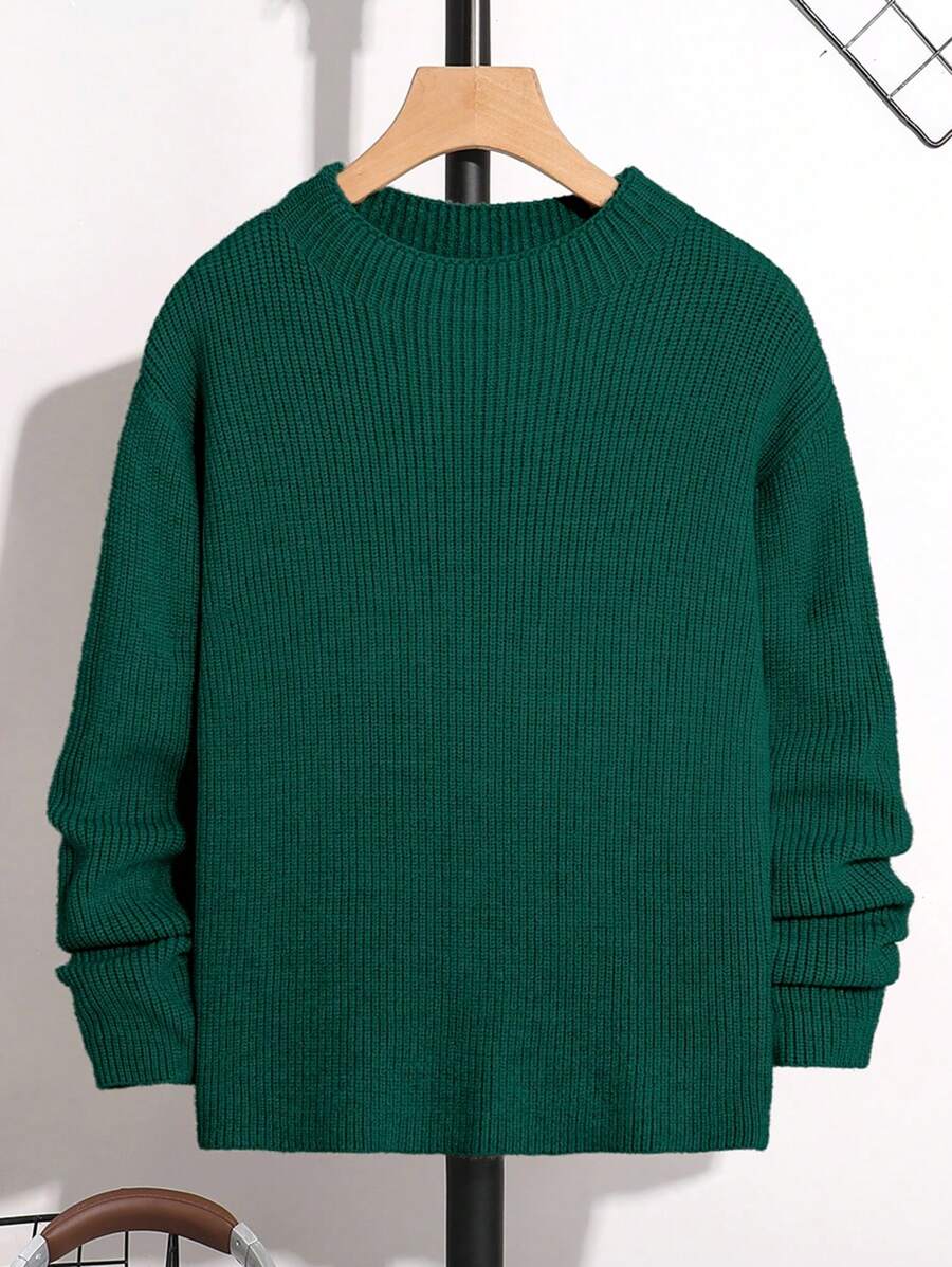 SHEIN Tween Boy Floral Jacquard Rib Knit Basic Mock Neck Sweater