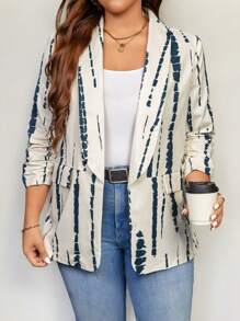 SHEIN LUNE Áo khoác blazer thường ngày dài tay cổ chữ V cỡ lớn có túi in họa tiết toàn thân - Nhiều màu - Xem 3