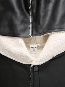 SHEIN 1 pieza Abrigo casual de colegio de color versátil, suave y cómodo, con forro térmico de piel sintética PU para adolescentes varones, ropa de vuelta al colegio para otoño e invierno