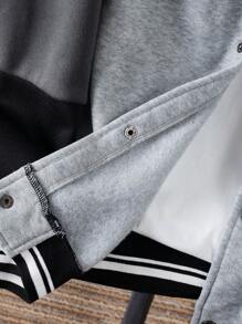 SHEIN 青少年男孩休闲连帽彩色字母和英文印花夹克，运动服校园飞行员外套，适合日常穿着、百搭和校园风格 - 彩色 - 查看 6