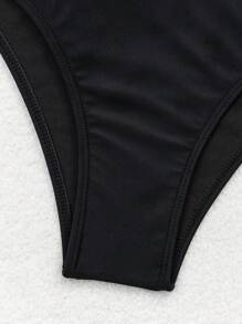 女士撞色花卉花瓣边比基尼上衣 夏季 - 黑色 - 查看 8