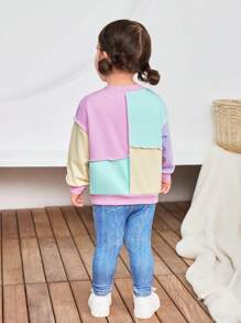 SHEIN 2pcs Baby Girl Contrast Color Long Sleeve Sweatshirt And Elastic Waist Pants Set, Autumn/Winter - Multicolor - View 2