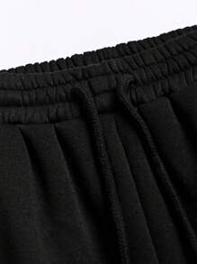 SHEIN LUNE 女士钻石字母印花纯色连帽衫和运动裤套装 - 綠色 - 查看 3