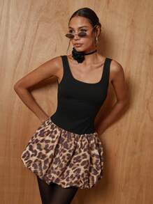 COSMINA Váy ngắn không tay họa tiết da báo viền bèo nhún thường ngày cho nữ - Nhiều màu - Xem 1