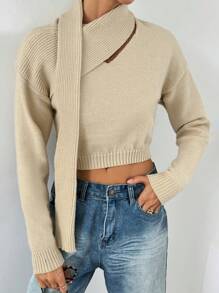 SHEIN Essnce Suéter de mujer de unicolor acanalado con cuello asimétrico, adecuado para otoño/invierno