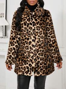SHEIN Lady Women's Winter Fur Coats Leopard Print Jackets Plush Jackets Lapel Fluffy Coats & Winter Women Coat