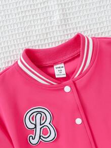 SHEIN 2 قطعة / مجموعة أسلوب كولوجياتي للفتيات جاكيت للربيع/الخريف والتنورة الكشكشية المناسبة للشارع والحفلات والخروجات والمدرسة - متعدد الألوان - مشاهدة 3