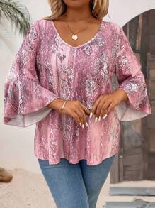 Plus Size Women Casual Digital Print Sweetheart Neck 3/4 Sleeve T-Shirt Graphic Tees Women Tops