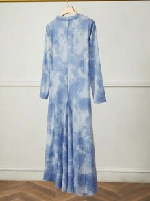 Seusyu Women's Butterfly Embroidery Tie Dye Print Dress - Light Grey - View 2