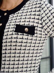 SHEIN Clasi Women's Warm Comfortable Classic Versatile Plaid Pattern Contrast Trim Cardigan, Autumn/Winter