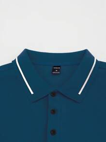 Manfinity Homme Men's Striped Short Sleeve Casual Commuting Polo Shirt, Men Clothes Men Polo Shirts - Cadet Blue - View 4