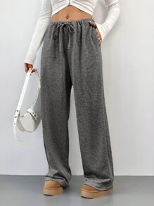 SHEIN Tall Women's Drawstring Straight Leg Sweatpants - Dark Grey - View 8