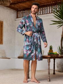 Manfinity ChillVibe 男士秋季休闲全身印花长袍/家居服