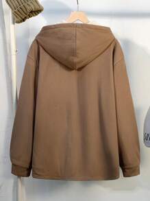 SHEIN TeenBoys 1 件休闲百搭舒适保暖简约风格华夫格纹理面料毛绒衬里保暖连帽厚夹克返校节；文艺复兴；秋季服装；青少年男孩服装；秋季夹克；秋季服装秋冬 - 駝色 - 查看 2