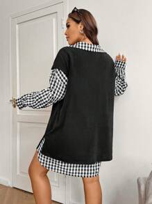 SHEIN EZwear Plus Size 2pcs/Set Plaid Print Dress And Vest Suit For Casual Daily Wear, Autumn