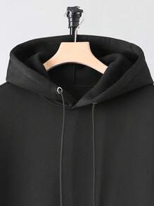 Manfinity Homme Áo hoodie nam trơn màu có túi, lót nhiệt, dài tay - màu đen - Xem 7
